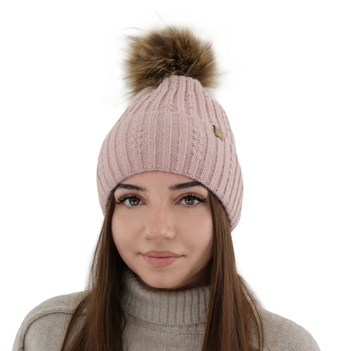 Woman's winter hat ecru Savona with pompom