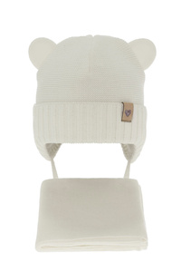 Girl's winter set: hat and scarf in ecru Alice