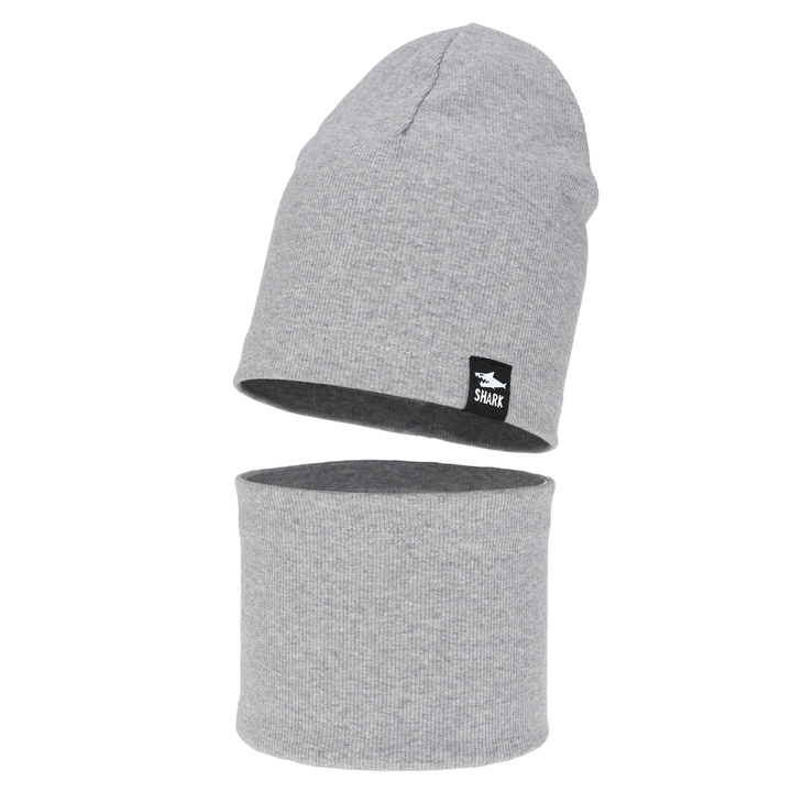 Boy's spring, autumn set: hat and tube scarf, grey Rumel