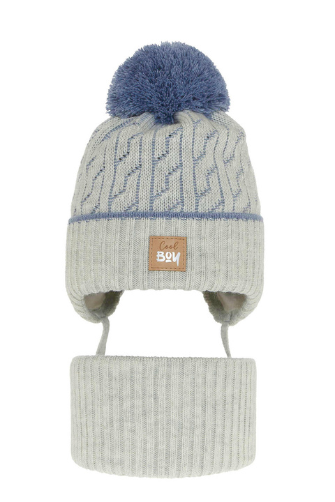 Boy's winter set: hat and tube scarf grey Pikolo with pompom