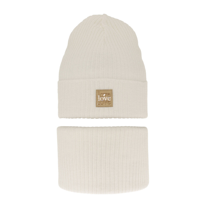 Girl's spring/ autumn set: hat and tube scarf, with cotton, ecru Furora