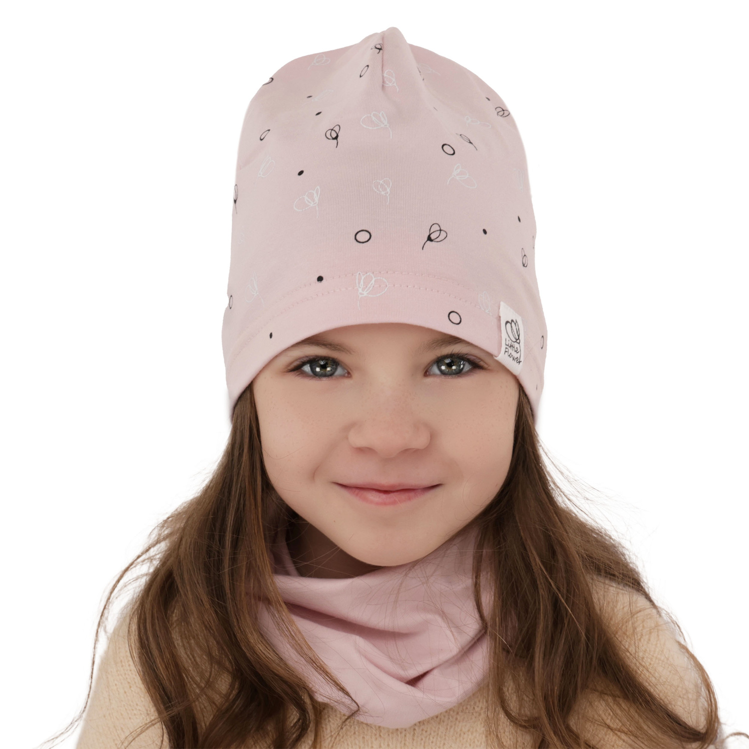 Girl's spring/ autumn cotton set: hat and tube scarf grey Fiora