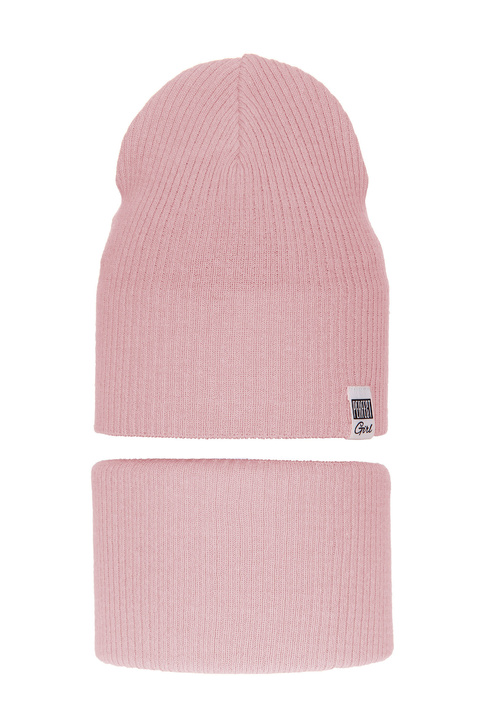 Girl's spring/ autumn set: hat and tube scarf pink Farinka