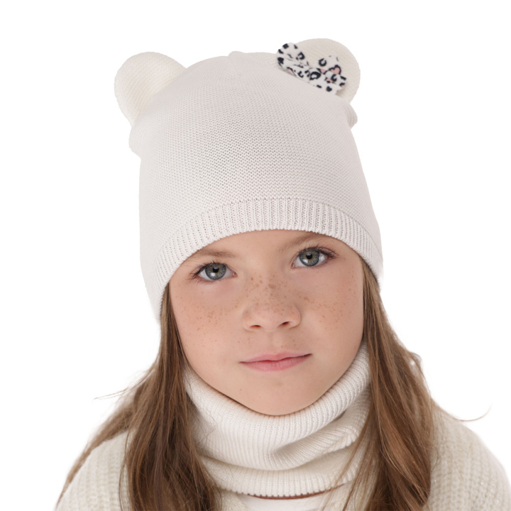 Girl's spring/ autumn set: hat and tube scarf, with cotton, white Nicolette