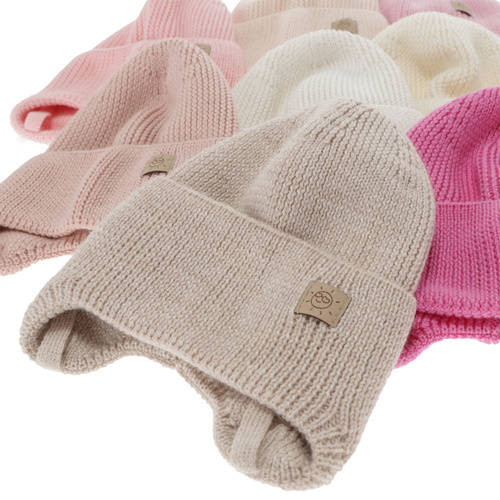 Girl's winter/ autumn/ spring hat, 100% merino wool, with ears, white, Bafra