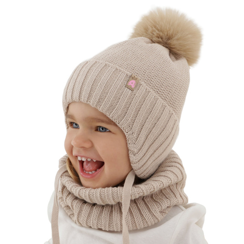 Girl's winter set: hat and tube scarf pink with pompom Kaya