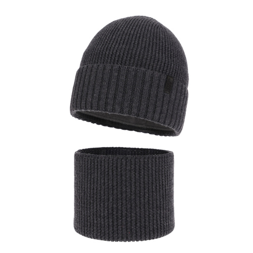 Boy's winter set: hat and tube scarf, 100% merino wool, with merino wool lining, grey Harbin