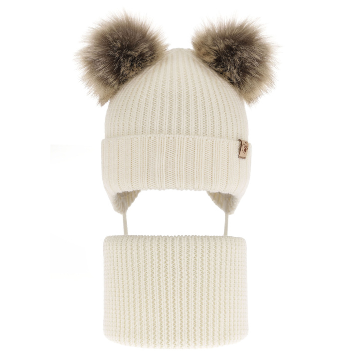 Girl's winter set: hat and tube scarf ecru made of 100% extra fine merino wool Silvia