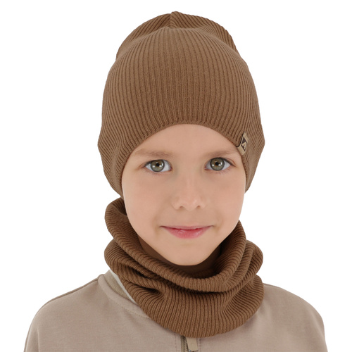 Boy's spring, autumn set: hat and tube scarf, with cotton, blue, Lucer