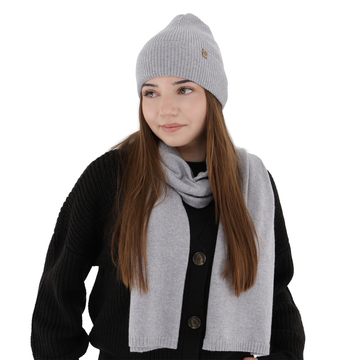 Woman's winter scarf, gray, merino wool with cashmere, Irenia