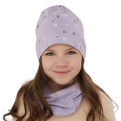 Girl's spring/ autumn cotton set: hat and tube scarf pink Fiora