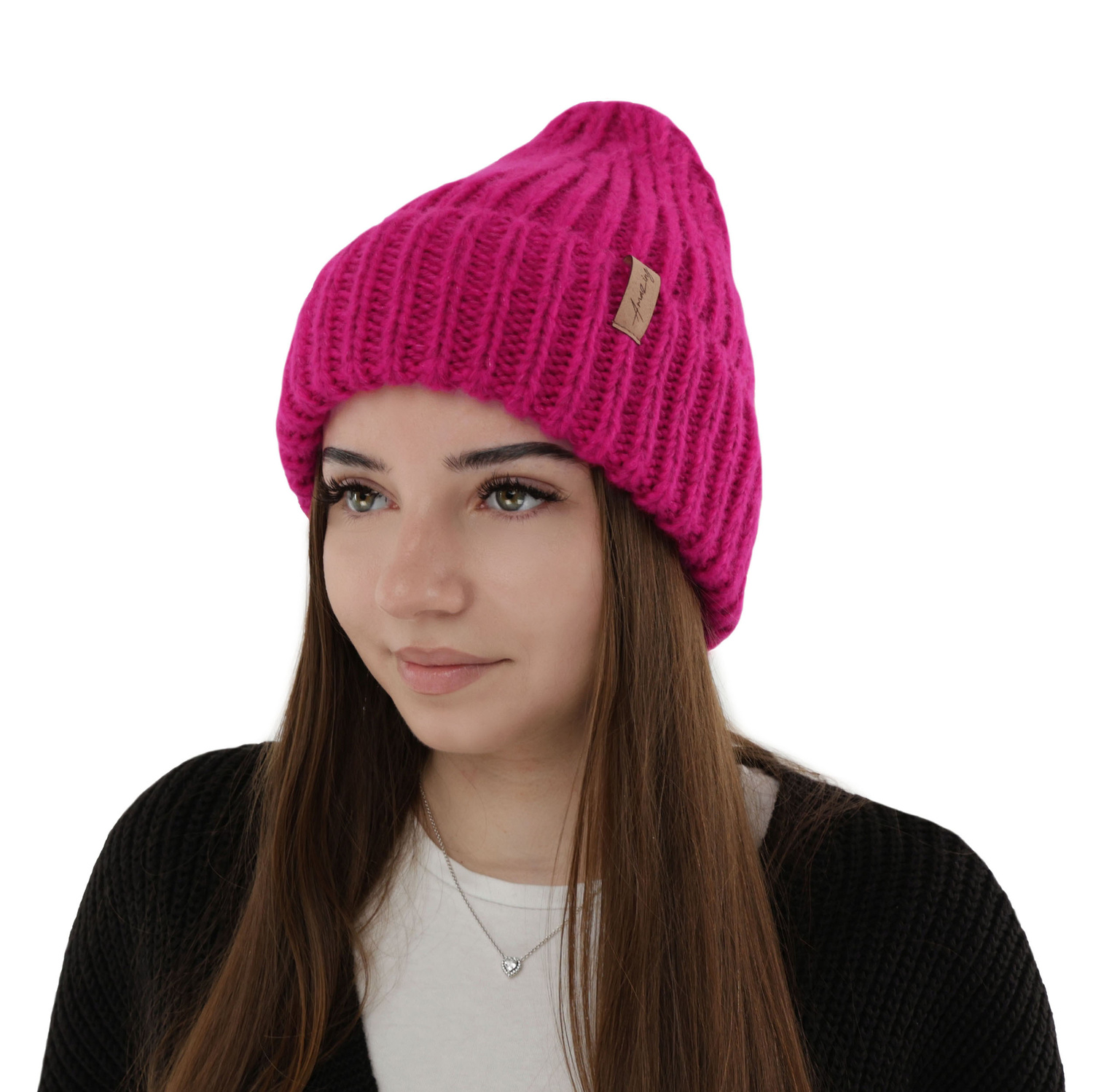 Woman's winter hat pink merino wool Caro