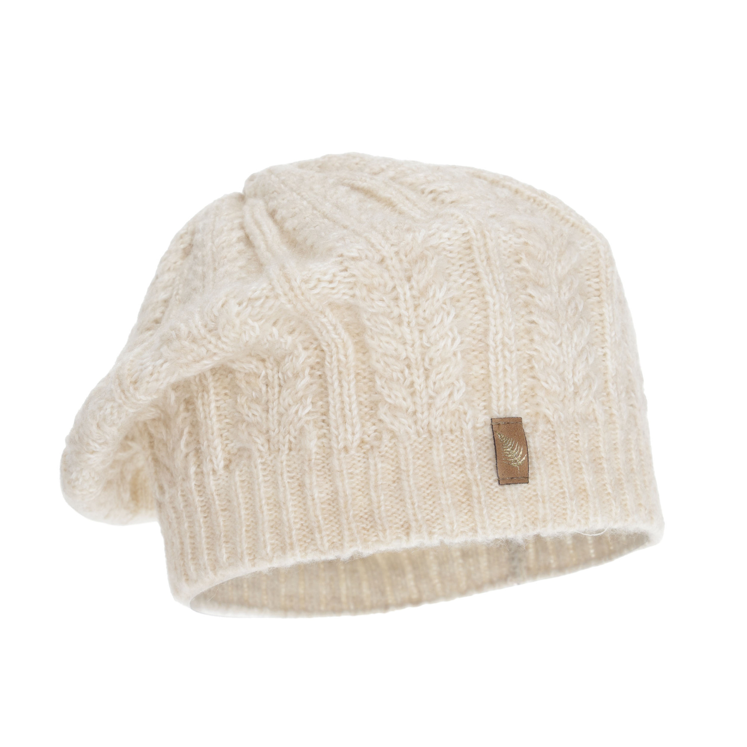 Woman's winter beret, light beige, with merino wool, Senja