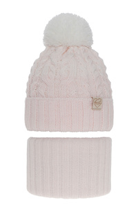 Girl's winter set: hat and tube scarf pink Zendaya with pompom