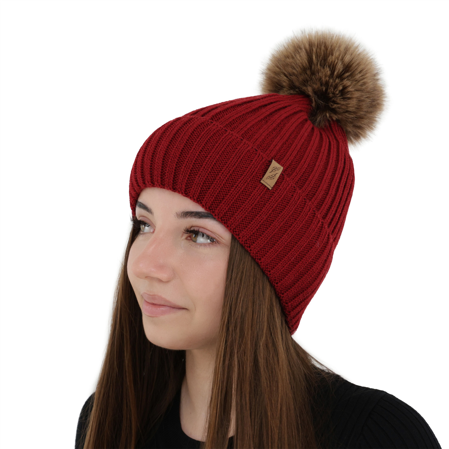 Woman's winter hat, burgundy, with merino wool, Zamira