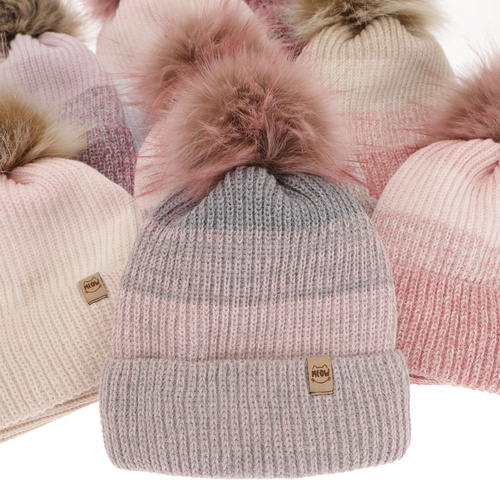 Girl's winter set: hat and tube scarf grey Gimena with pompom