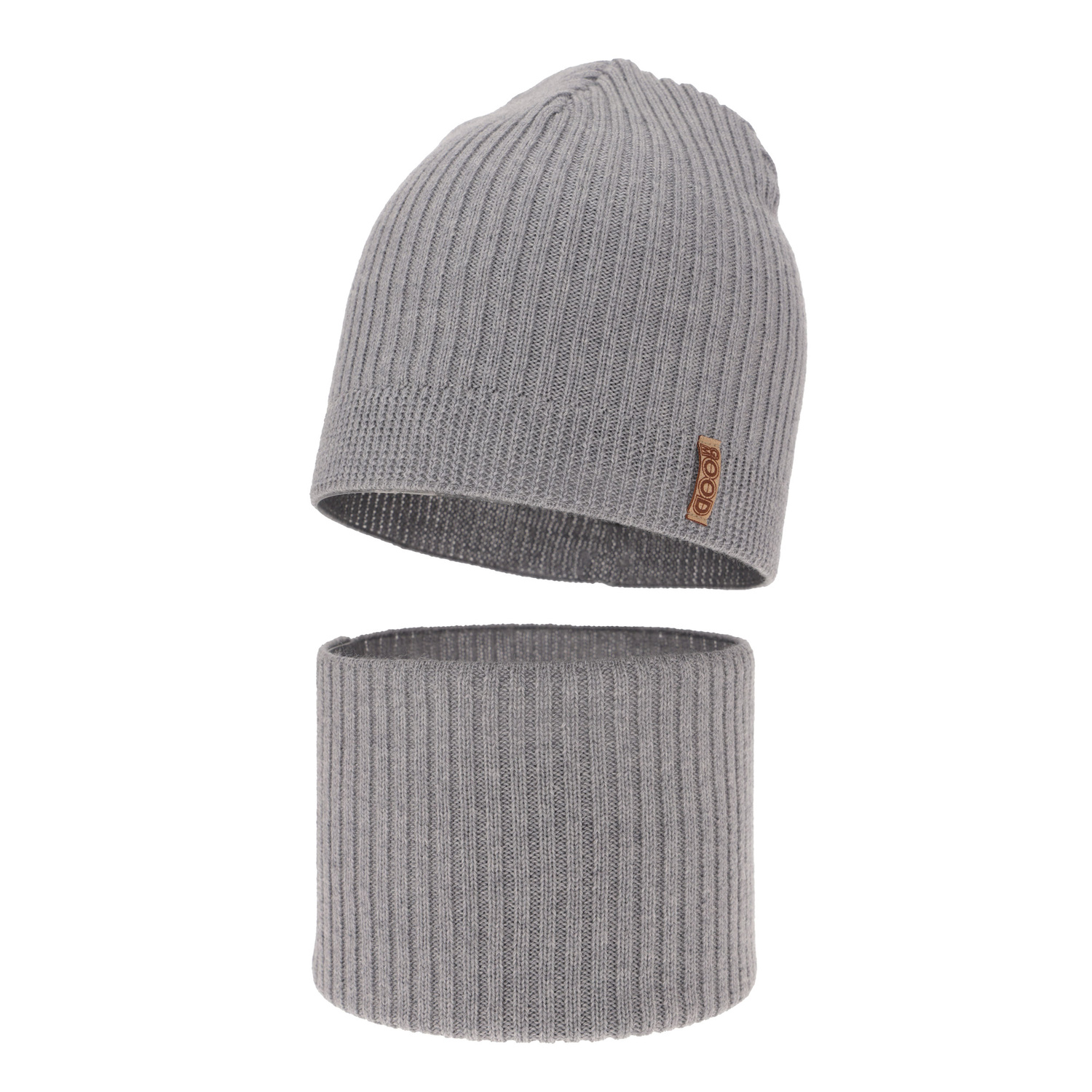 Boy's spring/ autumn set: hat and tube scarf Grau 100% extra finemerino wool Chester