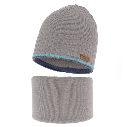 Children's autumn/ spring set: hat and tube scarf, with cotton, grey London