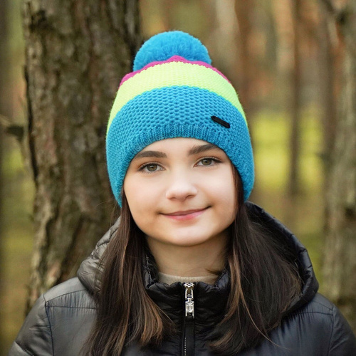 Girl's winter hat navy blue Naruto with pompom