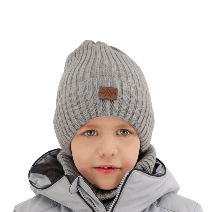 Boy's winter set: hat and tube scarf grey Fargo