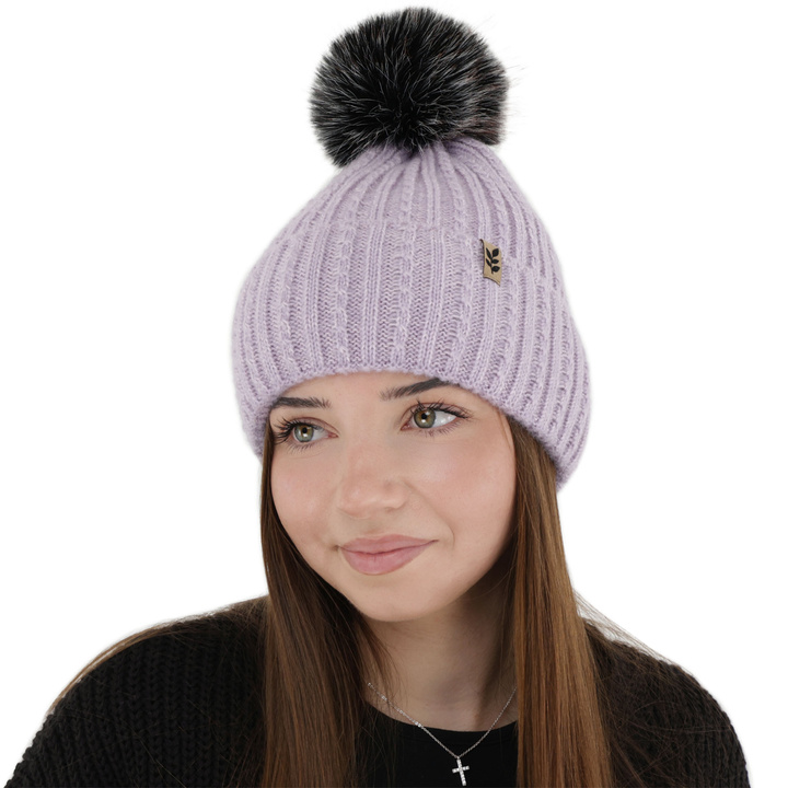 Woman's winter hat, purple, with pompom, Calista