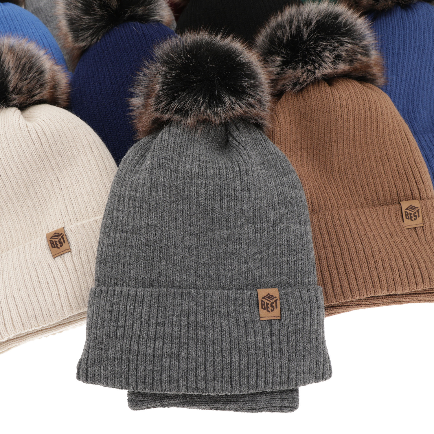Boy's winter set: hat and tube scarf camel with pompom Wizar