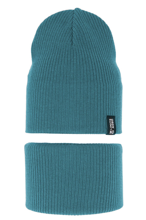 Children's autumn/ spring set: hat and tube scarf, with cotton, blue Tunis