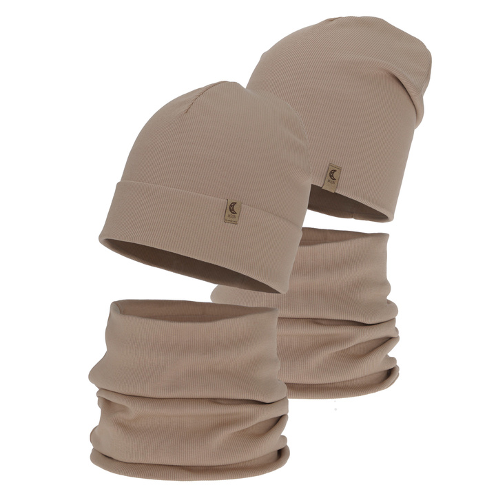 Girl's spring, autumn set: hat and tube scarf, beige, cotton, Bravura
