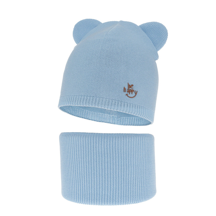 Children's autumn/ spring set: hat and tube scarf, with cotton, light blue Ludvic
