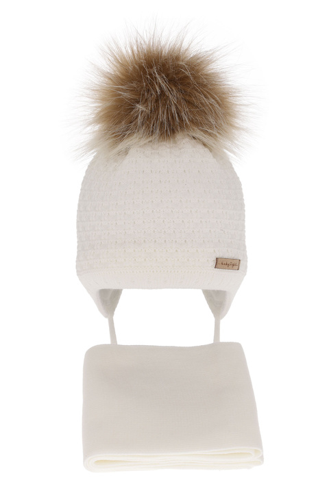 Girls winter set hat and scarf white with pompom Clotilde