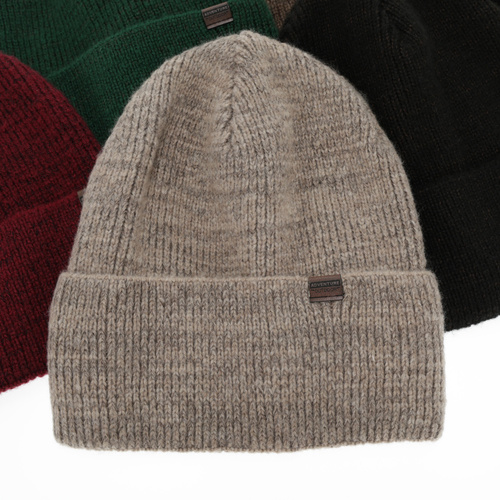 Men's winter hat, burgundy, with merino wool, Korins