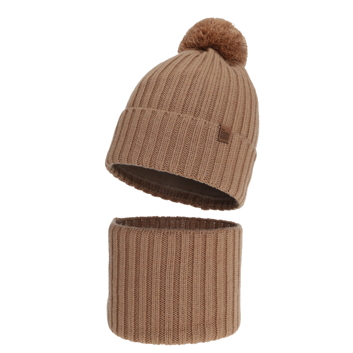 Boy's winter set: hat and tube scarf, 100% merino wool, cotton lining, camel Tolmar