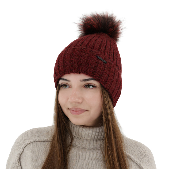 Woman's winter hat burgund Karizma with pompom
