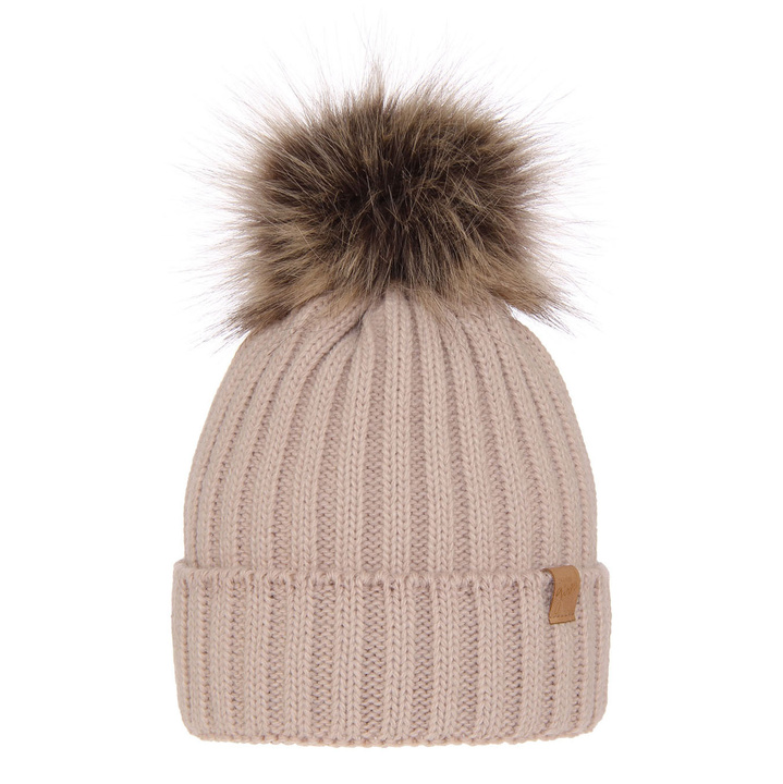 Woman's winter hat beige Europa with pompom