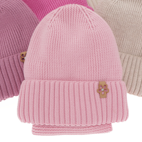 Girl's winter set: hat and tube scarf black 100% extra finemerino wool Nelita