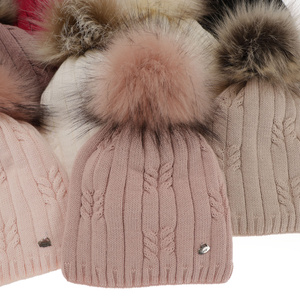 Girl's winter set: hat and tube scarf beige Amaltea with pompom