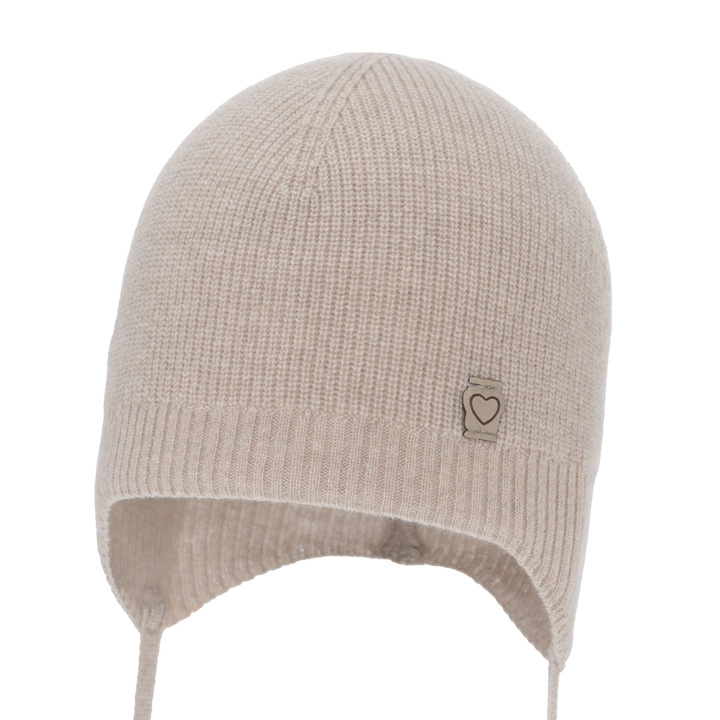 Girl's spring/ autumn hat, beige, merino wool with cashmere, with ears, Orida
