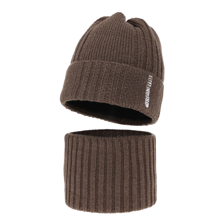 Boy's winter set: hat and tube scarf brown Balaton