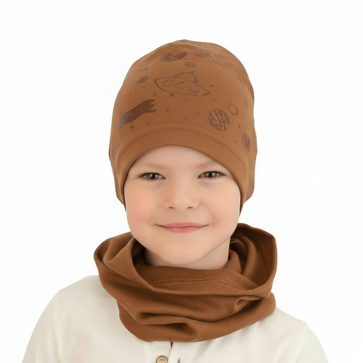 Boy's spring/ autumn set: hat and tube scarf camel Kosmos
