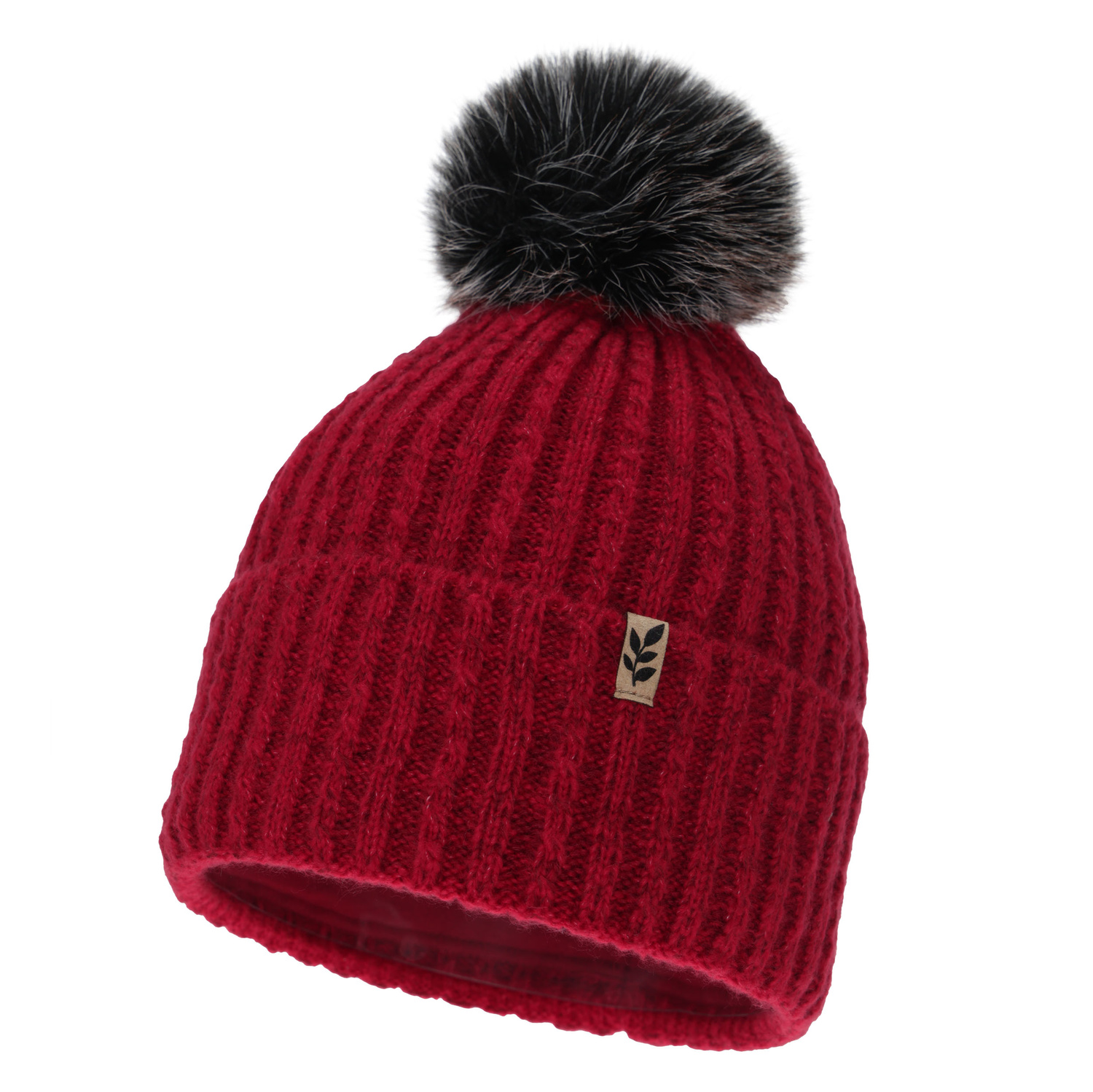 Woman's winter hat, red, with pompom, Calista