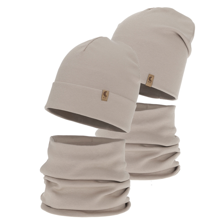 Girl's spring, autumn set: hat and tube scarf, beige, cotton, Bravura