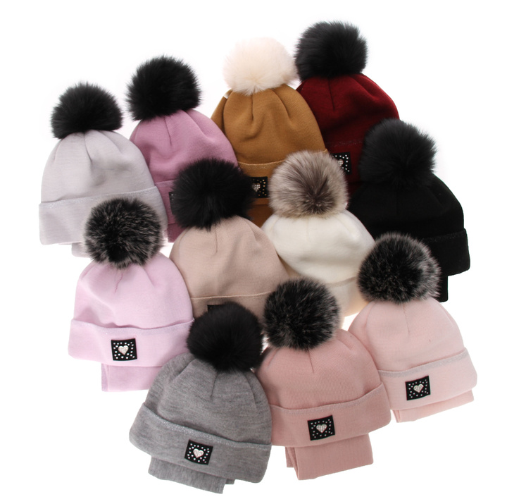 Girl's winter set: hat and tube scarf black Sendi with pompom