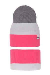 Girl's spring/ autumn set: hat and tube scarf pink Dalila