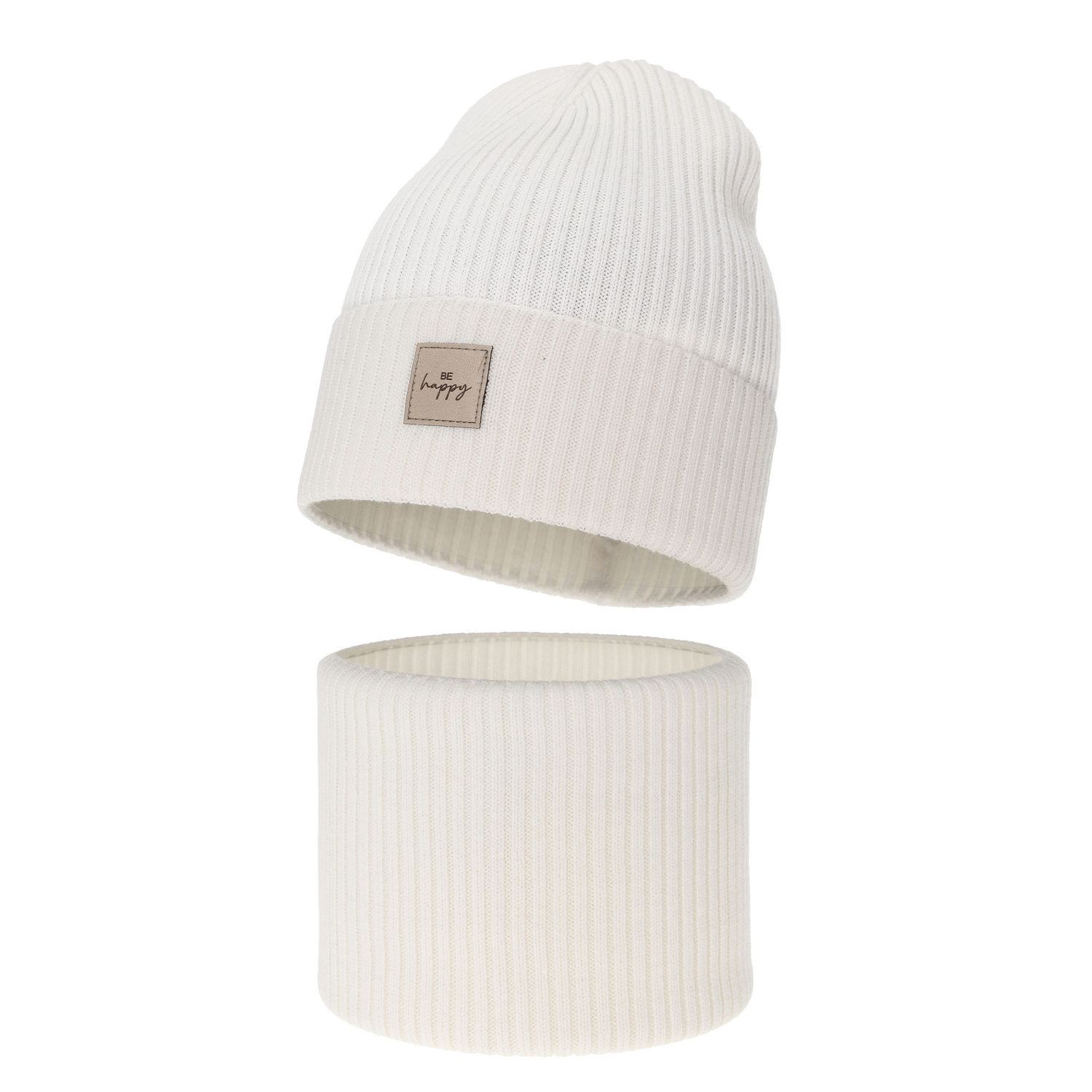 Girl spring, autumn set: hat and tube scarf, white, 100% merino wool, Vanita