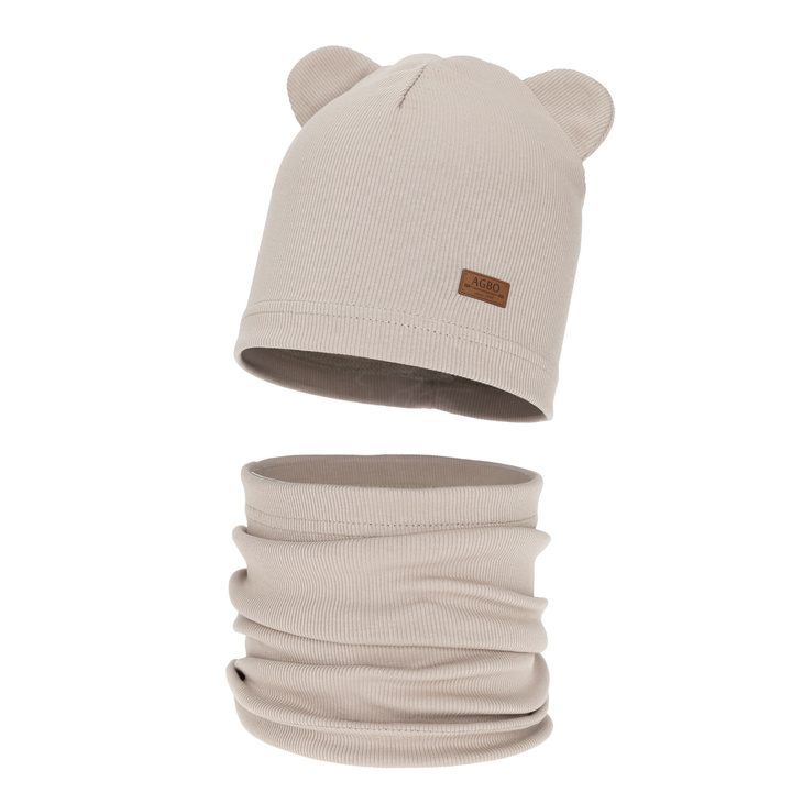 Hat and tube scarf for boy, autumn, spring set, beige Gregory