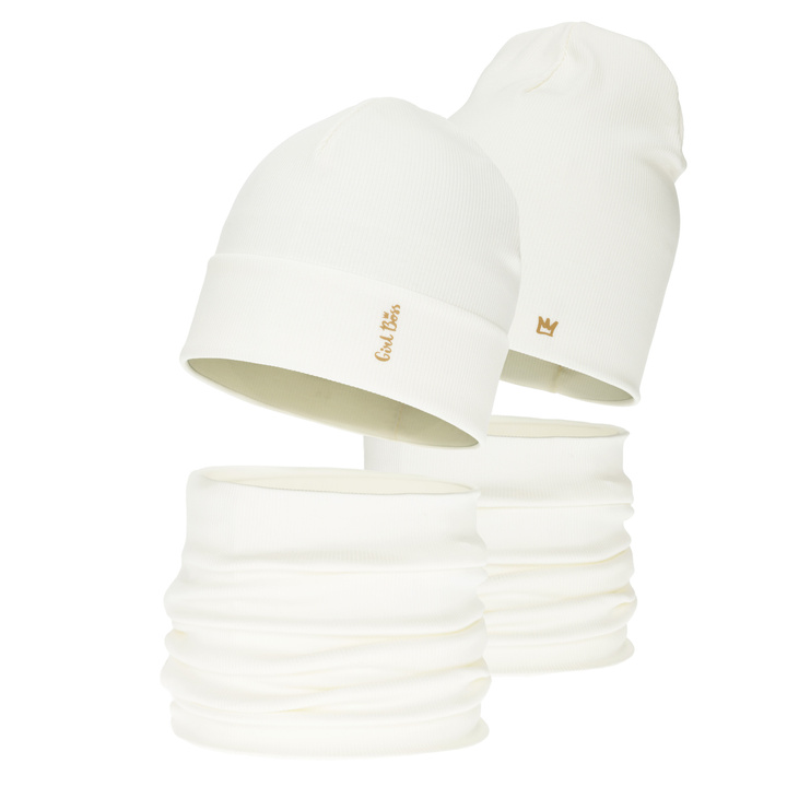 Girl's spring, autumn set: hat and tube scarf, cream, cotton, Carina