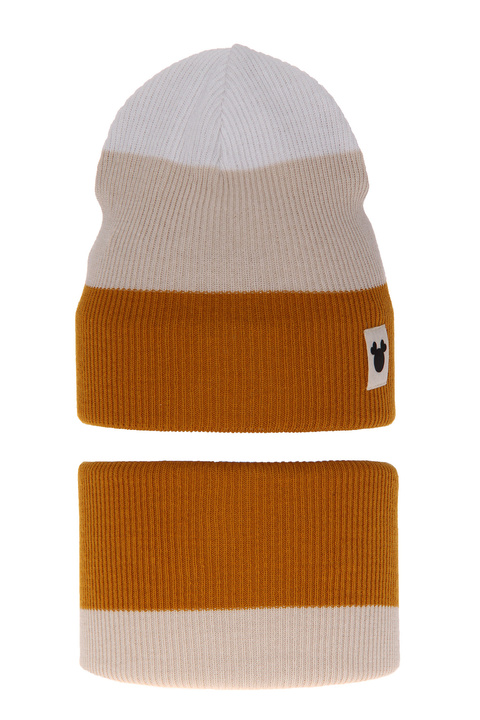 Girl's spring/ autumn set: hat and tube scarf camel Eureka