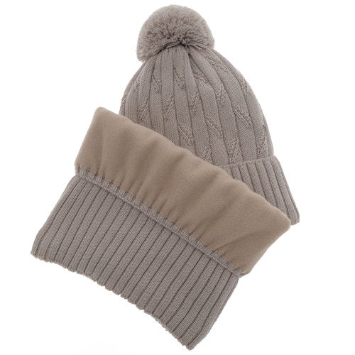 Boy's winter set: hat and tube scarf camel merino wool Talar with pompom