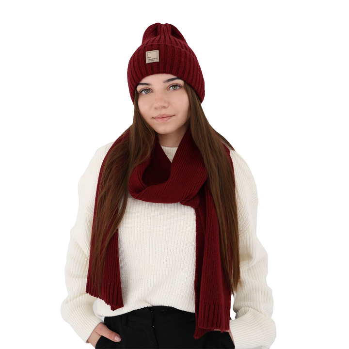 Women's winter scarf burgund merino wool Loretta