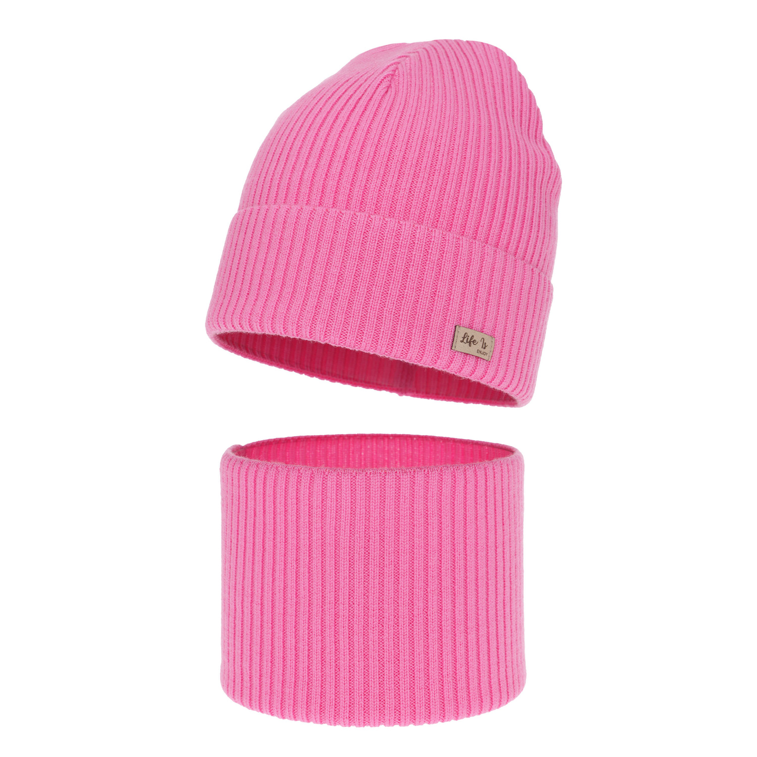 Girl spring autumn set hat and tube scarf pink 100% extra fine merino wool Itra